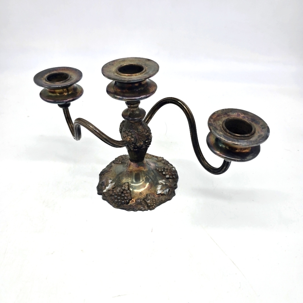Vintage EP Lead Candelabra 3 Arm Candlestick Grape Vine Motif - 2 lbs 3.5 oz